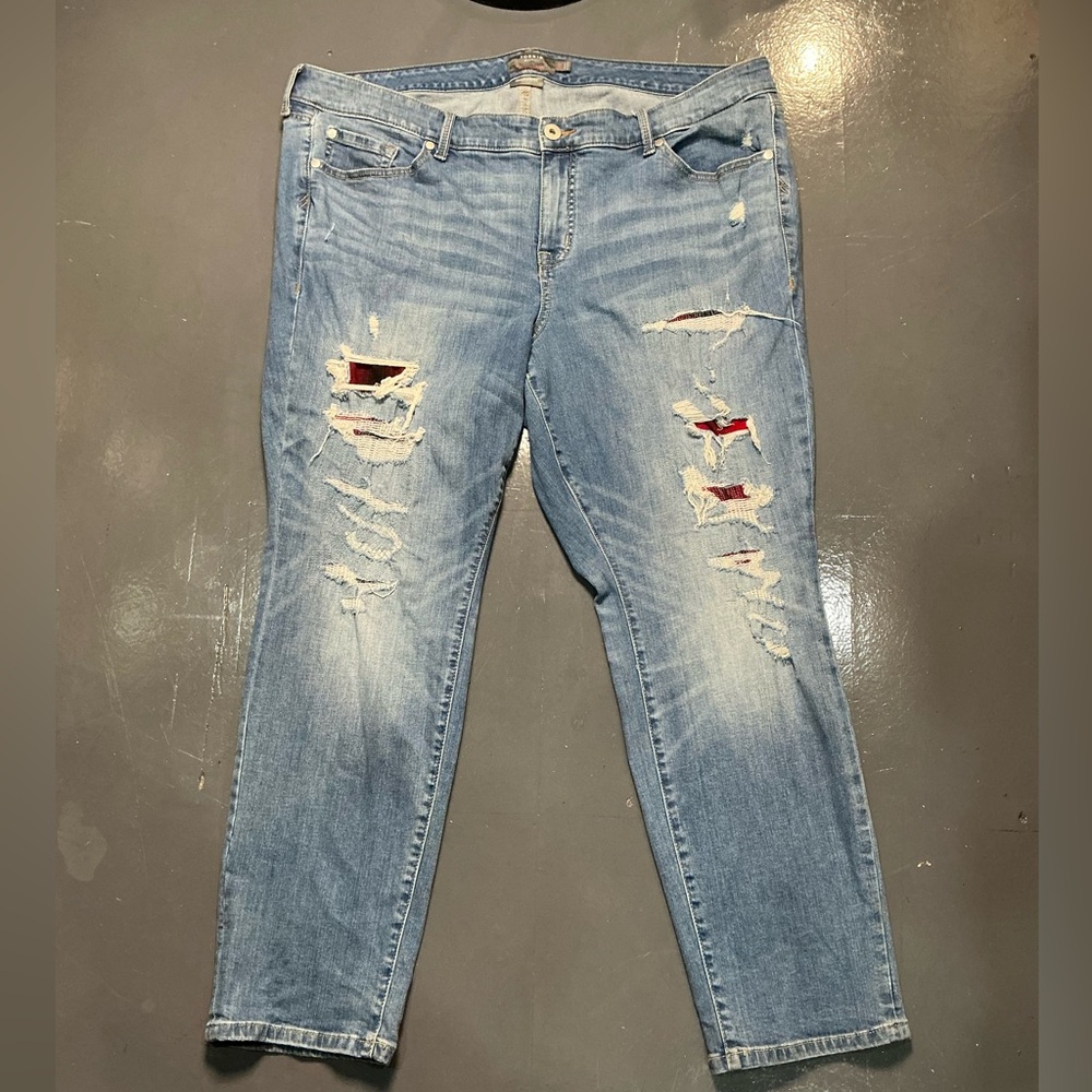 Torrid Blue Boyfriend Straight Leg Jeans with Distressing